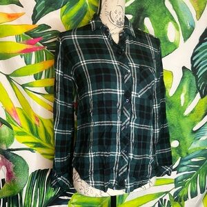 Rails XS Green Black Silver Plaid Button Down Slytherin Casual School Shirt